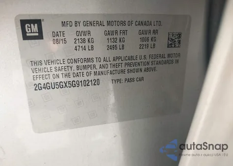 2016 Buick Regal Turbo Gs из США, поврежденный, VIN 2G4GU5GX5G9102120